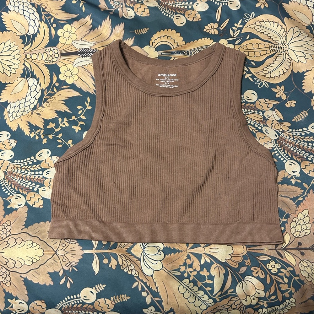 Ambiance Brown Fitted Crop Tank Top